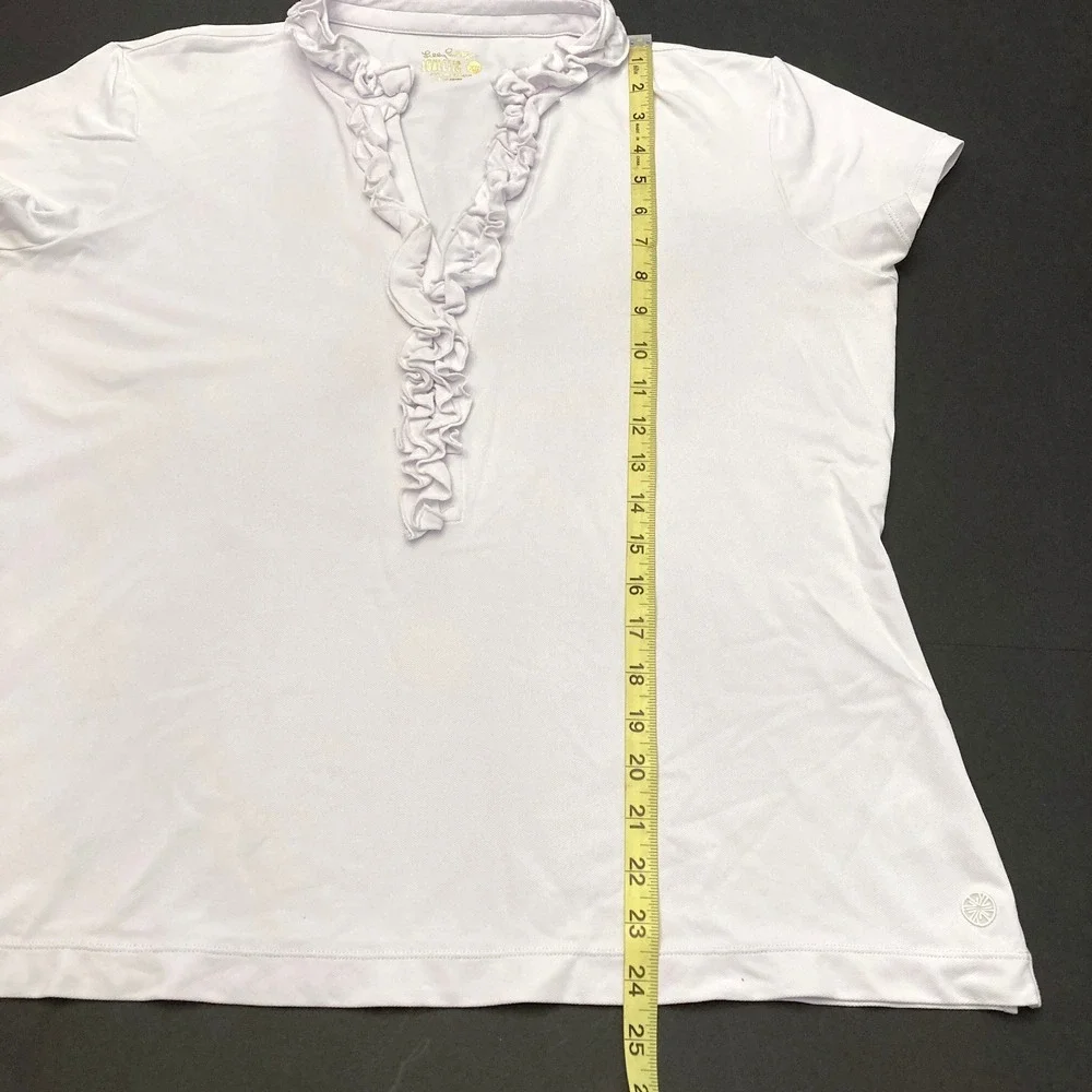 Lily Pulitzer Luxletic Top White V-Neck Ruffle Cap Short Sleeve Womens XL - Picture 8 of 8